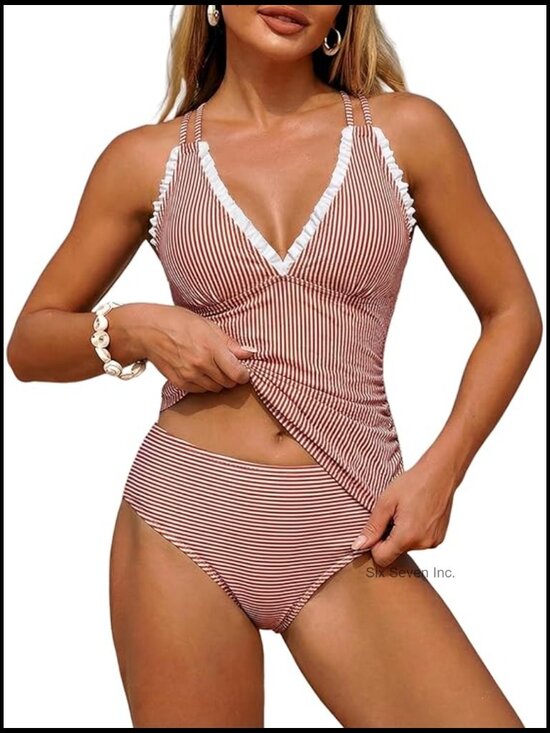 Other - Tankini Swimsuits Smocked 2 Piece Bathing Suits Tie Back Swimwear